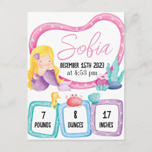 Mermaid Baby Photo Faire-part des statistiques de 