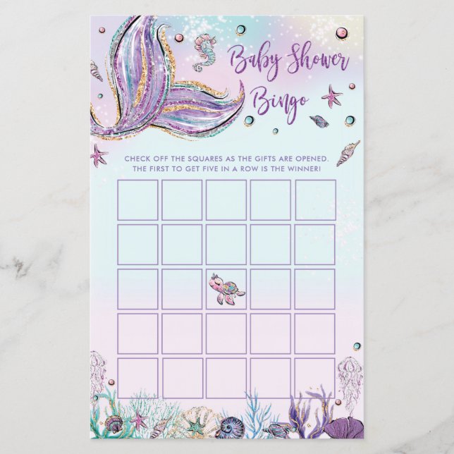 Mermaid Baby shower Bingo Activité de jeu Bébé Fil (Devant)
