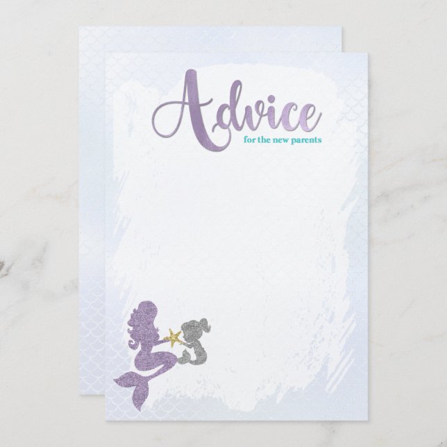 Mermaid Baby shower Conseils aux parents Cartes (Devant / Derrière)