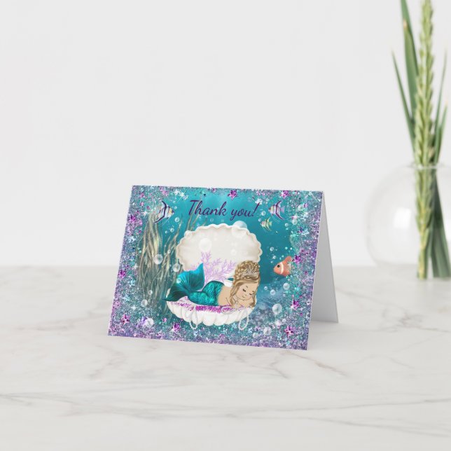 Mermaid Baby shower Merci Cartes (Devant)