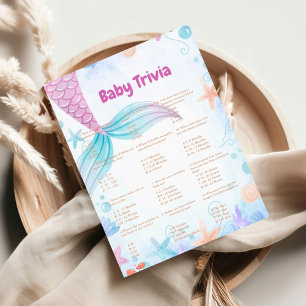 Mermaid baby trivia jeu baby shower carte