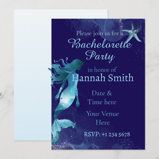 Mermaid Bachelorette Beach Party Invitation  (Devant / Derrière)