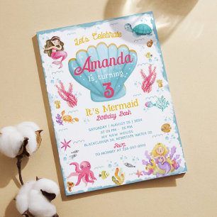 Mermaid Birthday Bash Party Editable Invitation