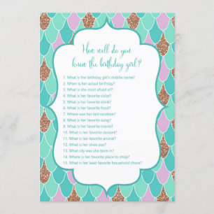 Mermaid Birthday Girl Game 5x7" Taille Invitation