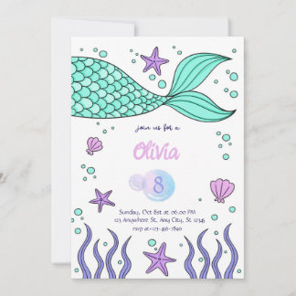 Mermaid Birthday invitation template tail invite