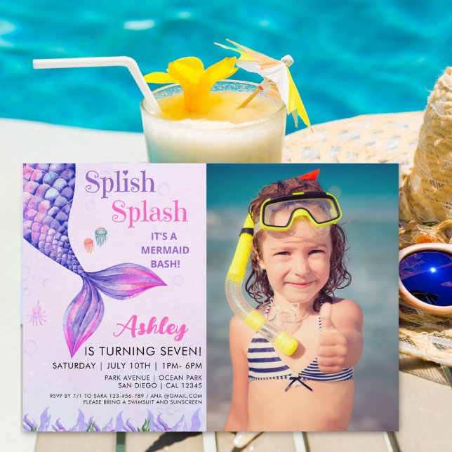 Mermaid Birthday Invitation with Photo for Girls (Créateur téléchargé)