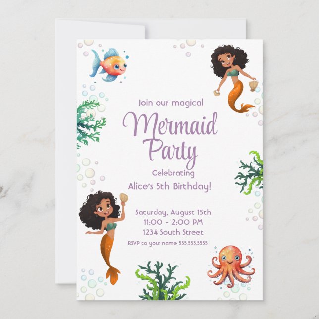 Mermaid Black Birthday Invitation Party (Devant)