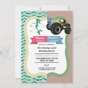 Mermaid & Camions Joint Boy girl Invitations d'ann
