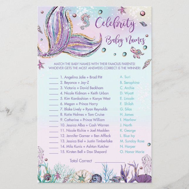 Mermaid Celebrity Baby Names Jeu Douche Activité (Devant)