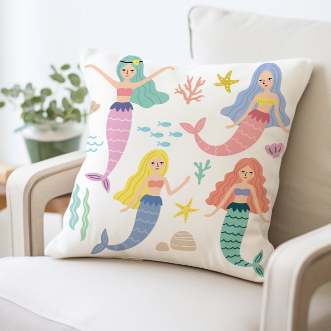 Mermaid Coussin décoratif à thème, Mignonne sous l (Créateur téléchargé)