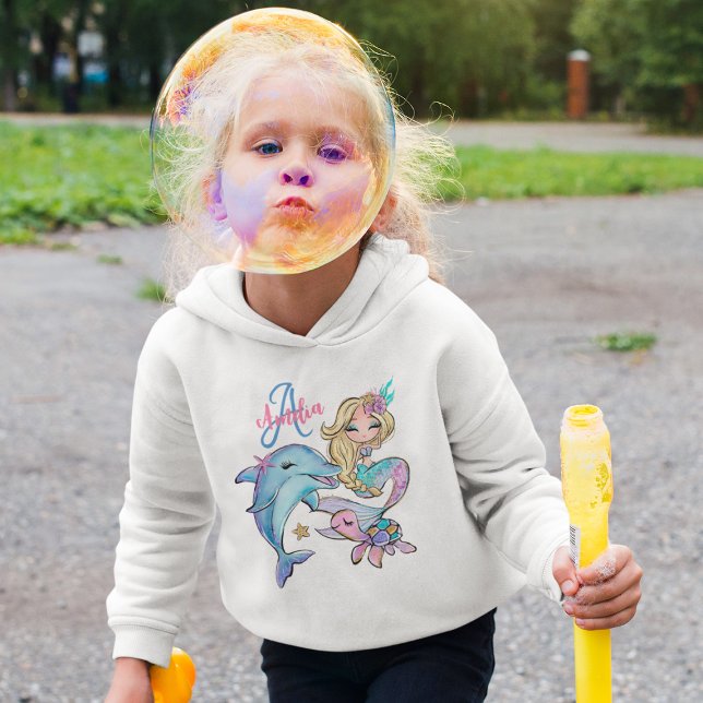 Mermaid Custom Kids Nom Filles roses (Mermaid Custom Kids Name Pink Girls Hoodie
)