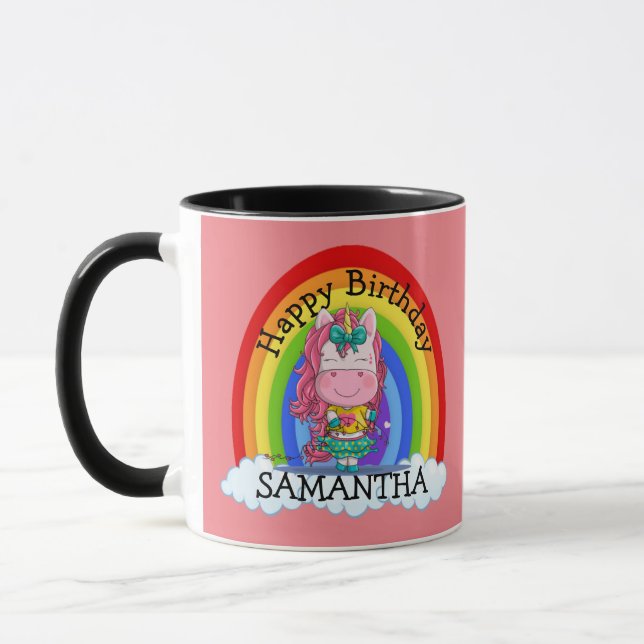 Mermaid Cute Joyeux ANNIVERSAIRE Mug Rose (Gauche)