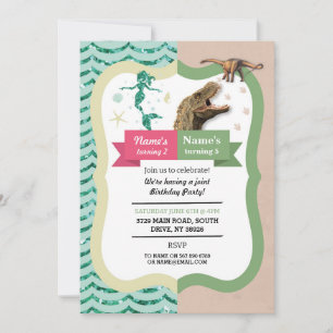 Mermaid & Dinosaur Joint Garçon fille Invitations 