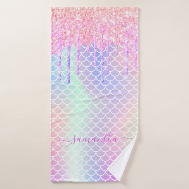 Mermaid écaille nom holographique rose (Serviette de bain)