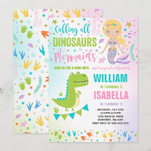 Mermaid Et Dinosaur Invitation Magique