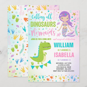 Mermaid Et Dinosaur Invitation Magique