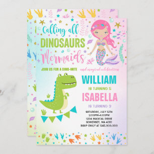 Mermaid Et Dinosaur Invitation Magique