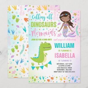 Mermaid Et Dinosaur Invitation Magique