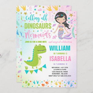 Mermaid Et Dinosaur Invitation Magique