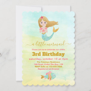 Mermaid Fête à thème 3e Invitation anniversaire