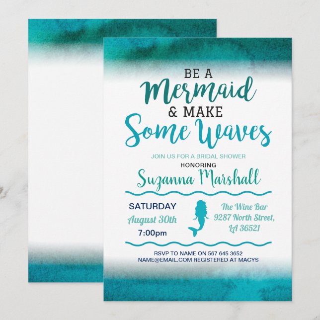 Mermaid Fête des mariées Invitation Turquoise Bach (Devant / Derrière)