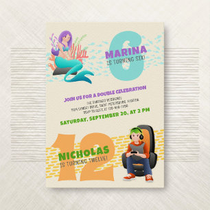 Mermaid Gamer Joint Double Invitation Anniversaire