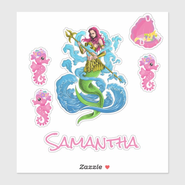Mermaid Guerrier Amis de la mer rose Sticker (Feuille)
