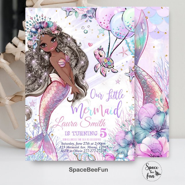 Mermaid Invitation Anniversaire Mermaid invitation (Mermaid Birthday,mermaid Invitation,Party Mermaid invite,Girl Pink mermaid,Magical Unicorn,template,)