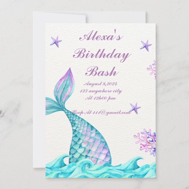 MERMAID INVITATION D'ANNIVERSAIRE (Devant)