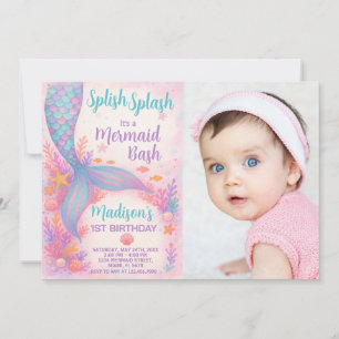 Mermaid Invitation d'anniversaire avec photo