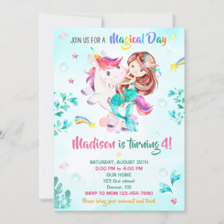 Mermaid invitation d'anniversaire Fille Fête magiq