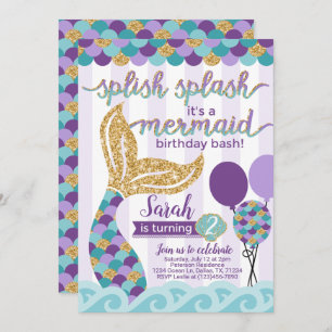 Mermaid Invitation de fête d'anniversaire