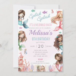 Mermaid Invitation de fête d'anniversaire Splish S