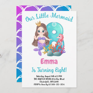 Mermaid Invitation de fête du 8e anniversaire