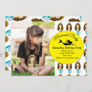 Mermaid Jaune Anniversaire Fête Invitation