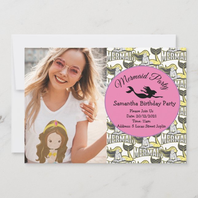 Mermaid Jaune Anniversaire Fête Invitation (Devant)