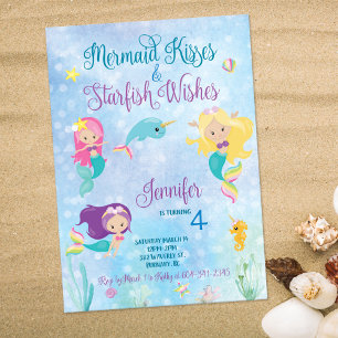 Mermaid Kisses Invitation d'anniversaire