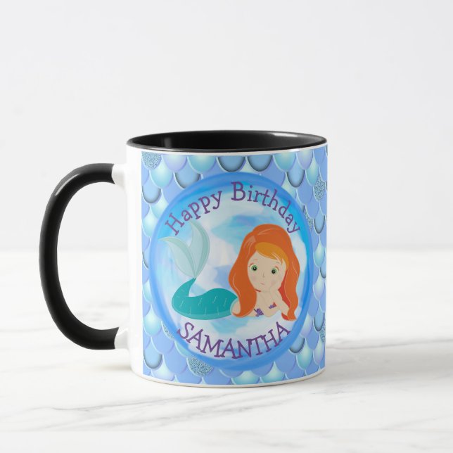 Mermaid magret Joyeux Anniversaire BLEUE Mug (Gauche)