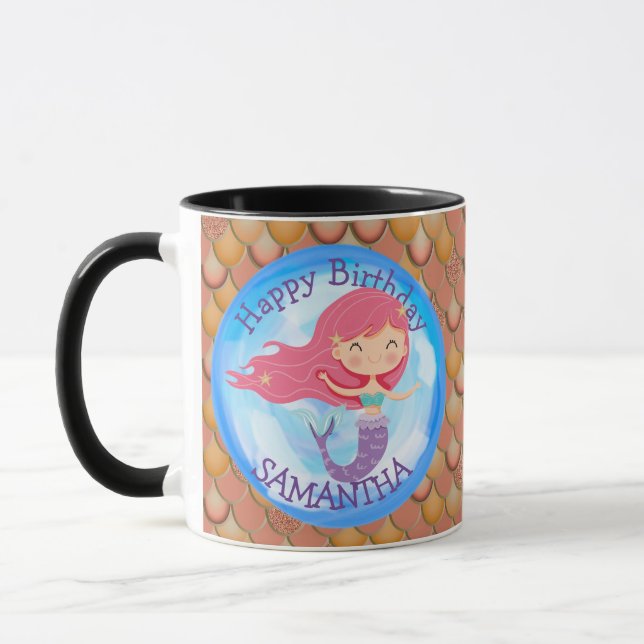 Mermaid Mappy Happy BIRTHDAY PINK Mug (Gauche)