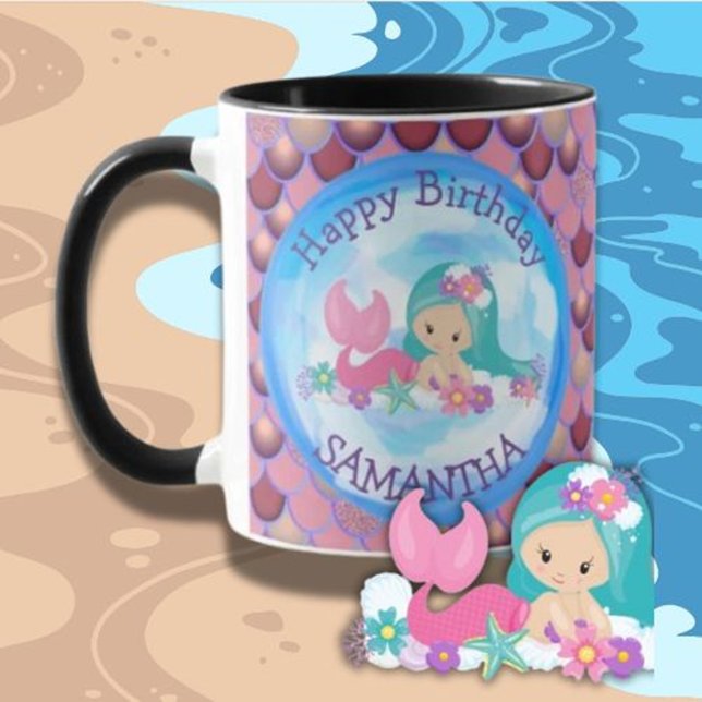 Mermaid maudite Joyeux anniversaire pURPLE Mug (Celebrate in style with this adorable Mermaid Cute Happy Birthday Purple Mug)