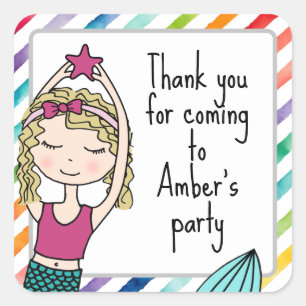 Mermaid merci autocollants de faveur sac