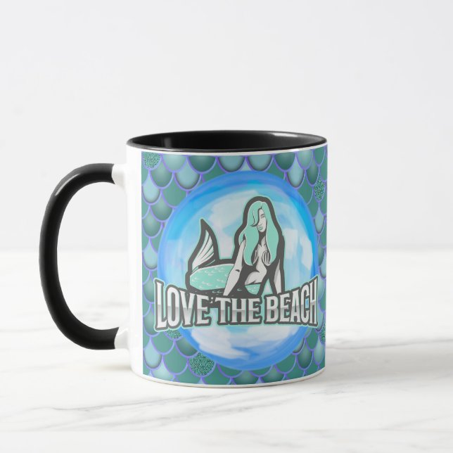 Mermaid mignonne Aimer la plage BLEUE Mug (Gauche)
