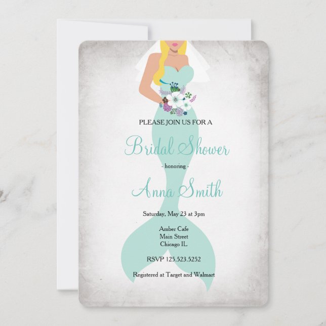 Mermaid nuptiale invitation vert menthe fleurie (Devant)