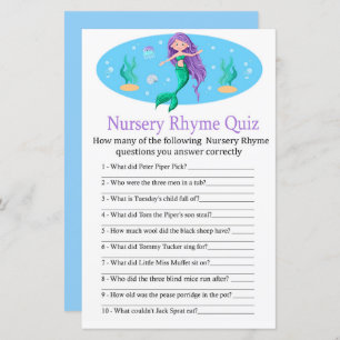 Mermaid Nursery Rhyme Quiz jeu de baby shower