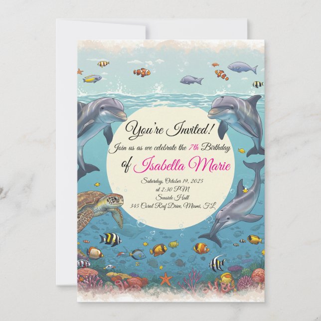 Mermaid Ocean Invitation d'anniversaire (Devant)