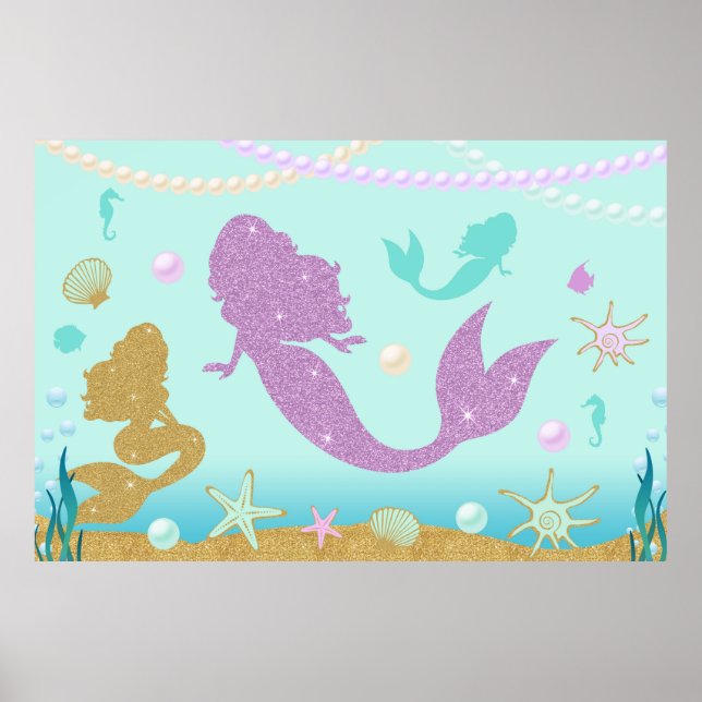 Mermaid Party Backdrop Mermaid Poster (Devant)