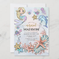 Mermaid Pink Blue Invitation Anniversaire