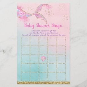 Mermaid Pink Gold Baby shower Jeu de Bingo