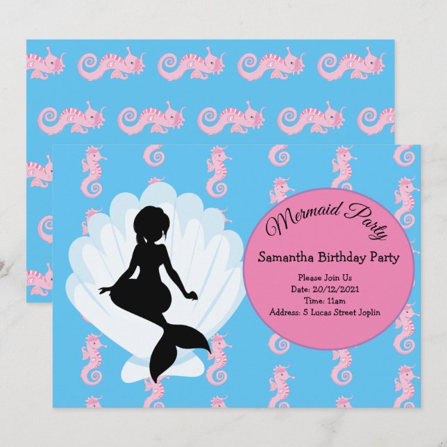 Mermaid Pink Purple Invitation de fête d'anniversa (Devant / Derrière)