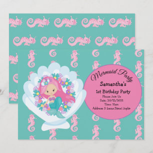 Mermaid Pink Purple Invitation de fête d'anniversa